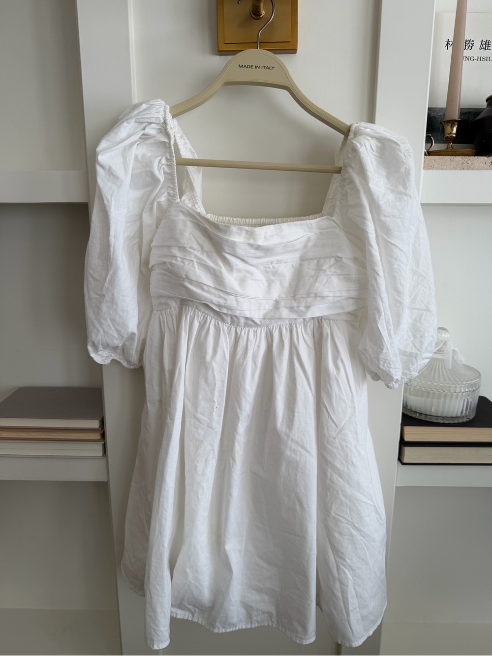 Abercrombie & Fitch White Puff-Sleeve Square Neck Mini Dress